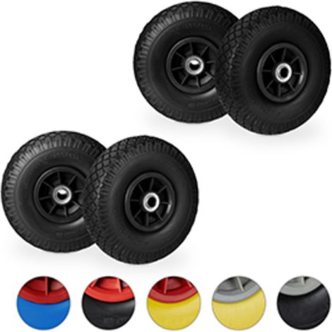 4x Ruedas de Carretilla, Neumáticos de Goma, 3.00-4, Eje de 20mm, Hasta 80 kg, 260 x 85 mm, Recambios, Negro