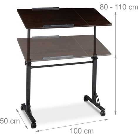 Tavolo per computer portatile regolabile ergonomico 100 x 50 cm grande superficie con rotelle in MDF legno ebano 130005253