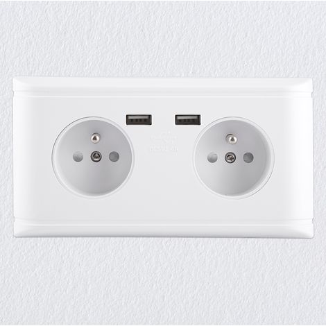 Prise murale multifonctionnelle avec double port USB pour recharger votre téléphone (norme UE, 250 V). (1/5)