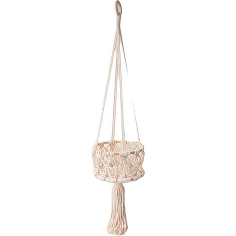 Cesta colgante con borlas, estilo bohemio, decoración del hogar, soporte para macetas, cesta colgante para frutas, cocina, decoración interior y exterior. (1/5)
