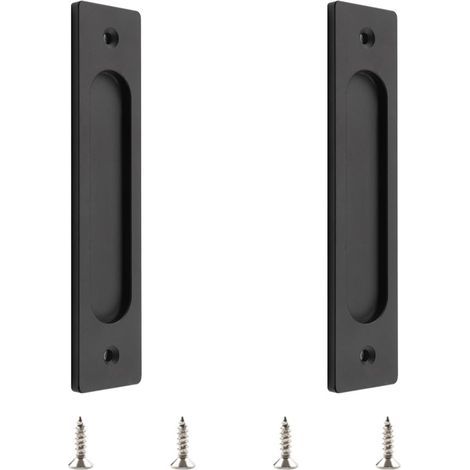 Juego de 2 manillas rectangulares empotrables para puertas correderas, fabricadas en aleación de aluminio, con tornillos de montaje para puertas correderas tipo granero - Negro mate - 18 cm (1/5)