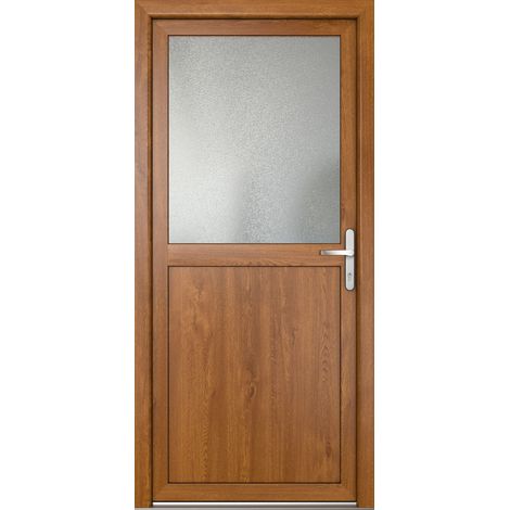 Porte de service 02, ouvrant vers l’extérieur, blanc/golden oak largeur: 98cm, hauteur: 200cm, sens d'ouverture: tirant droit (1/4)