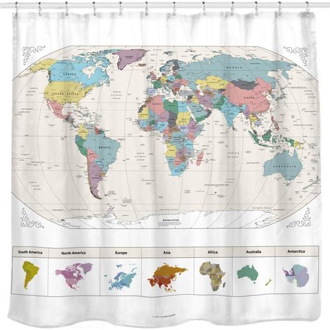1 Rideau de douche,Tissu déperlant sans PVC,Motif carte du monde,Œillets antirouille,Salle de bain enfant (1/5)