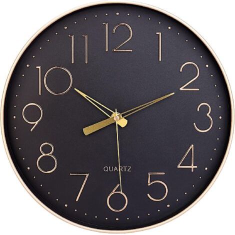 Horloge murale noire de 30,5 cm, silencieuse, sans tic-tac, chiffres arabes, horloge murale ronde décorative pour salon, chambre, cuisine (pile non incluse), chiffres dorés