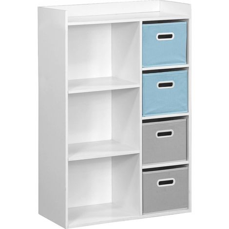 Children's storage unit with 4 velvet baskets, Camille, Blue, 129.5x62x96 cm (1/5)