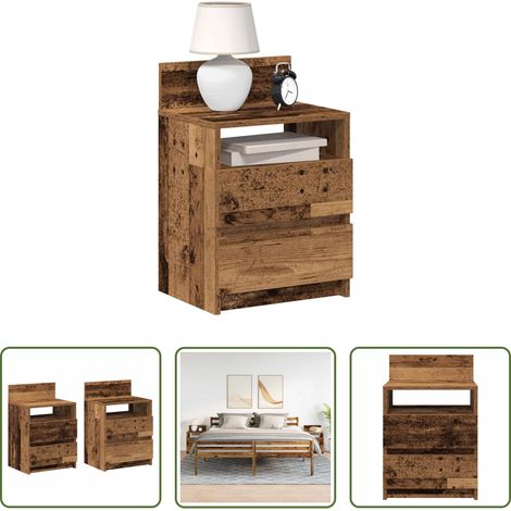 Nachtkommode -  Nachttische 2 Stk. mit 2 Schubladen Altholz-Optik 40x33x60 cm (1/5)