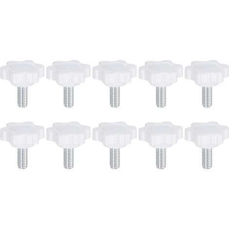 10 - Vis De Serrage - Bouton Étoilé - Filetage Mâle M6 - Tige 14mm Tête 25mm - Pour Machinerie Et Meubles - Blanc (1/5)