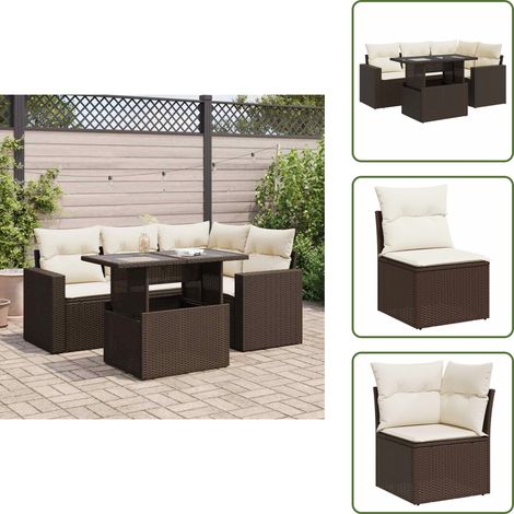 vidaXL Salon de jardin avec coussins 5 pcs marron résine tressée (1/5)