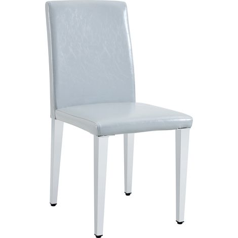 ELVMI Lote de 4 Sillas de Comedor, Respaldo Ergonómico y Patas Antideslizantes, Metal y Cuero PU, Gris Claro Plateado (1/5)