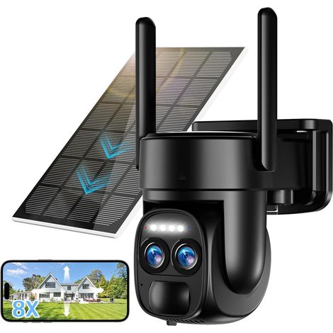 Zosudull – Caméra de surveillance extérieure 4K HD 8MP WiFi – Panneau solaire – Inclinaison 360° – Détection PIR – Vision nocturne couleur – Audio bidirectionnel (1/5)