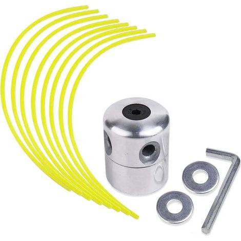 Tête de coupe-bordures en aluminium avec bobine de fil nylon pour débroussailleuses thermiques. Kit comprenant 1 tête de coupe et 8 bobines de fil.
