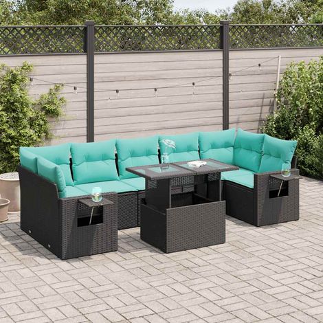 vidaXL Set Divani Giardino 8 pz con Cuscini Nero Polyrattan Acacia (1/5)