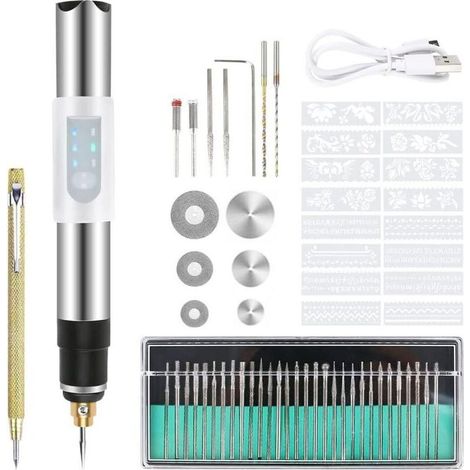 Stylo graveur électrique, kit d'outils de gravure, mini stylo graveur USB, pour métal, verre, bois, pierre, bijoux, clous en céramique (1/4)