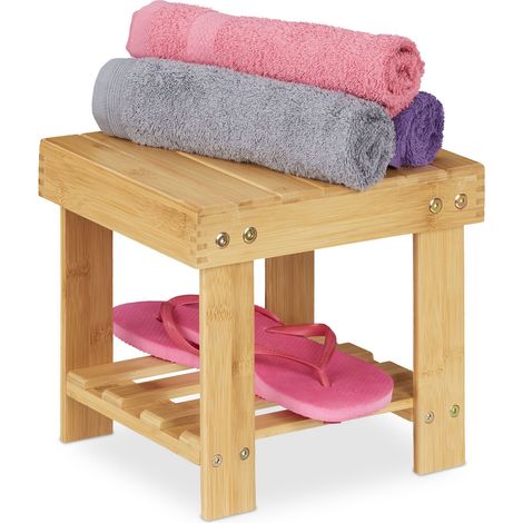 Relaxdays Footstool Bamboo, up to 100 kg, Stable Step Stool, Kids Stoop for Bathroom, HxWxD: 24.5 x 25 x 27 cm, Natural