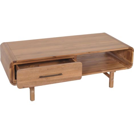 Couchtisch HHG-012, Wohnzimmertisch Beistelltisch Sofatisch, Schublade, Akazie Massiv-Holz gebeizt 44x125x60cm 25kg