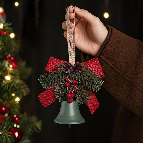 Cloche De Noël - Pomme De Pin Décoratif - Suspension Pour Arbre De Noël Porte Fenêtre Intérieur - Lot De 4 (1/5)