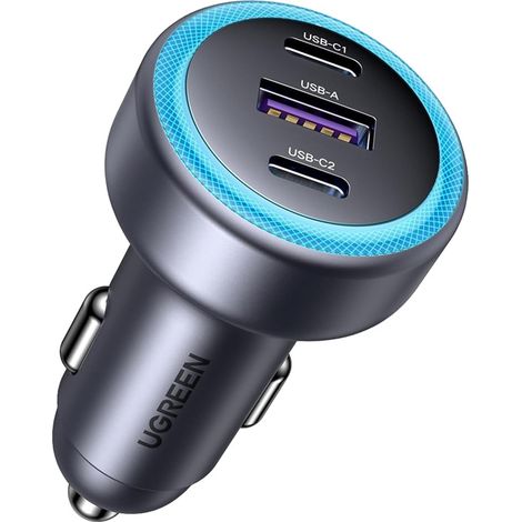 UGREEN EC307 Autoladegerät, USB + 2x USB-C, 30W (Schwarz)