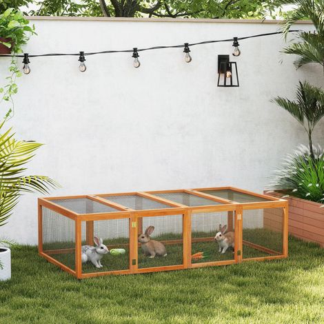 Clapier lapin bois massif pin 181 × 100 × 48 cm, 2 portes supérieures, cage utilisable en intérieur et extérieur pour lapins (1/5)
