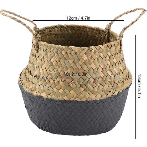 Panier en jonc de mer tressé pliable pour rangement vêtements ou plantes (Noir) (1/5)