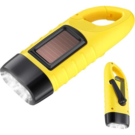 Lampe torche solaire rechargeable à dynamo à manivelle pour l'extérieur, lampe torche LED d'urgence pour le camping et les sports de plein air [Classe énergétique A+++] (1/5)