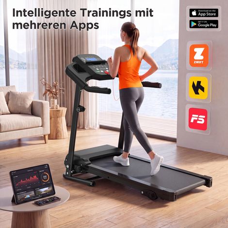 Tapis de course compact avec inclinaison, 2,5 CV, portable et léger, poignées de maintien, capacité 120 kg, pour marche et running à domicile (1/5)