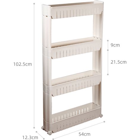 Sifree – Meuble de rangement sur roulettes – Étagère à 4 compartiments – Dimensions 78 x 54 x 12 cm – Plastique polypropylène pour cuisine