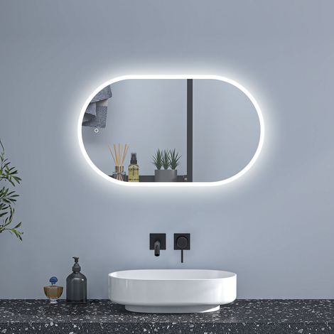 Oval LED Bathroom Mirror Anti Fog Dimmable 3 Colour Lighting Touch/Wall Switch Control Vertical Horizontal Wall Mounted 1000x600mm (1/5)