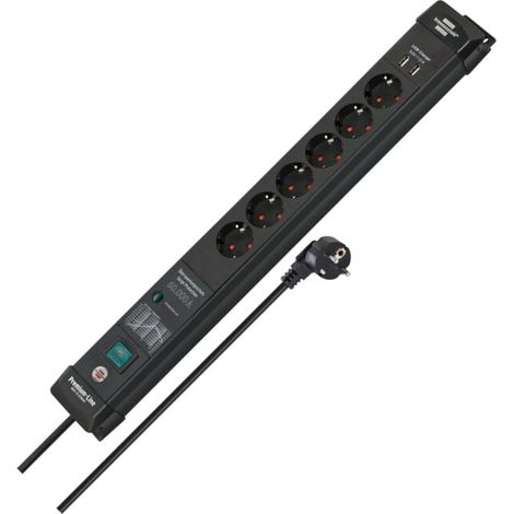 Multiprise de protection contre les surtensions Brennenstuhl Premium-Line 60.000A avec fonction de charge USB 6 prises noir 3m H05VV-F3G1,5 (1/5)
