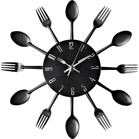 Cuillère-fourchette horloge murale métal cuisine, décoration salon restaurant, horloge silencieuse pour cuisine (1/5)