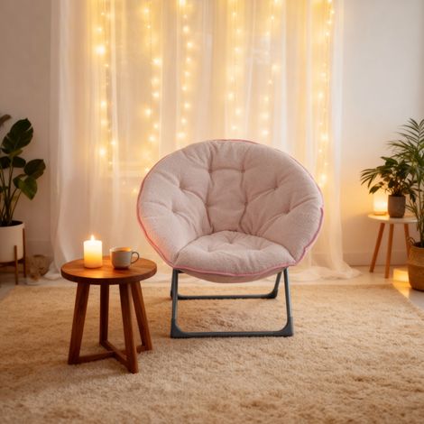 Silla luna plegable rosa en tela y metal con acolchado suave (1/5)