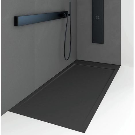 Piatto doccia ultrasottile 80 x 120 cm QUERA in resina finitura ardesia nero