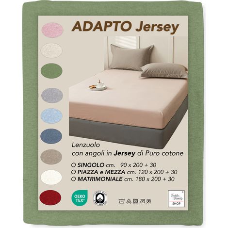 Lenzuola Sotto con Angoli Adapto Jersey Verde - Cotone Elasticizzato H30cm - Singolo, Piazza e Mezza, Matrimoniale Cm. 90x200