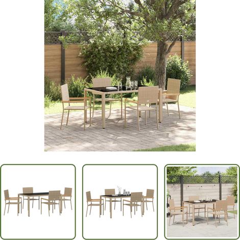 Terrasse - Ensemble de salle à manger pour jardin 5 pcs Beige polyrotin (1/5)