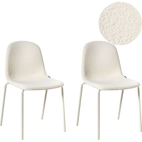 Set di 2 sedie da conferenza con rivestimento in bouclé e gambe in ferro Impilabili Mobili da ufficio bianco sporco Loma