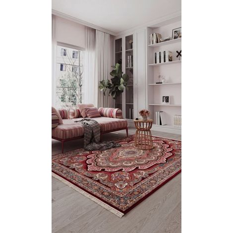 Tapis persan Aryan  - 150x100cm, Rectangular - 100% Acrylique - Tissé - Rouge foncé
