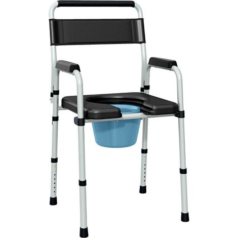 Chaise percée toilette pliable antidérapante hauteur réglable, siège et accoudoirs rembourrés, charge 150 kg, noir
