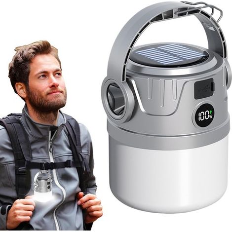 Solar-Campinglampe – Wiederaufladbare LED-Lampe Wasserdichte LED-Taschenlampe mit Digitalanzeige für Angeln, Garage und Outdoor-Aktivitäten (1/4)