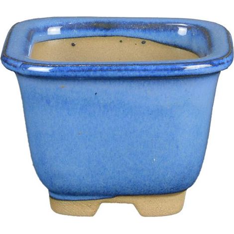 Vaso per bonsai Giapponese Morrisan quadrato in gres smaltato blu 5,5x5,5x4,5 cm - B02-8-8B