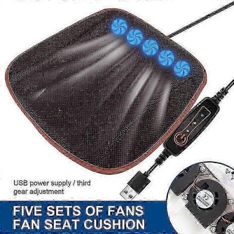 Coussin de siège auto d'été avec ventilateur intégré - Ventilation USB à 3 vitesses réglables - Noir - Ventilateur 8 pouces (1/5)