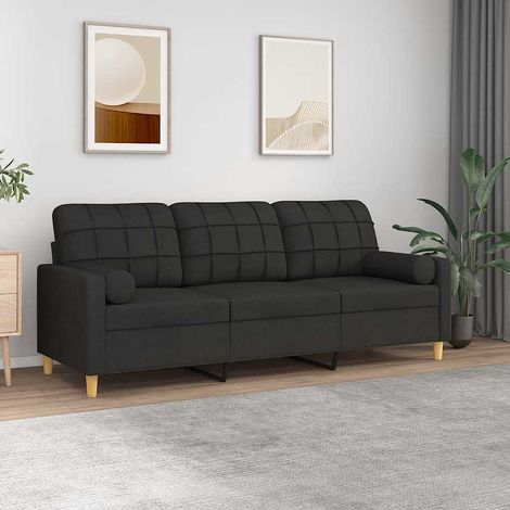 vidaXL Canapé 3 places avec oreillers décoratifs noir 180 cm tissu (1/5)