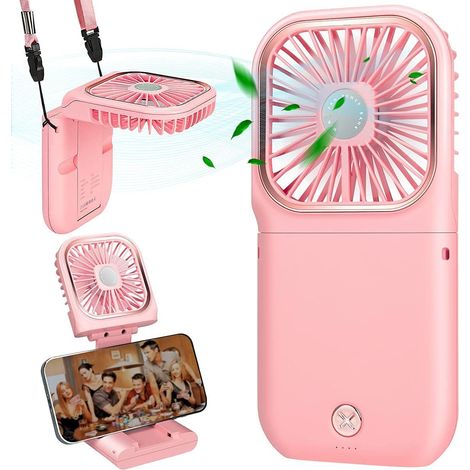 Mini ventilador USB, ventilador suspenso silencioso, carregamento USB, 3 velocidades (rosa)