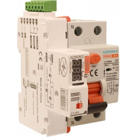 RCCB Interruttore Differenziale Puro Riarmo Automatico, Tipo AC 1P+N 3M 6000A 30mA 25A AC 230V IP20 IEC61008-1 PR8NM
