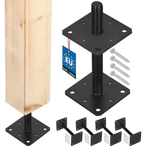 KOTARBAU® Ancoraggio regolabile in acciaio a vite per pali di gazebo e tettoie, filettatura M24, colore antracite, 110 x 252 mm, set da 4 pezzi