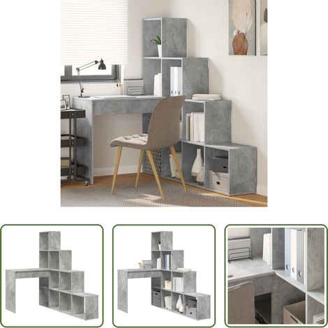 Rangement - Bureau d'angle avec étagère Gris béton 101,5 x 149,5 x 149,5 cm (1/5)