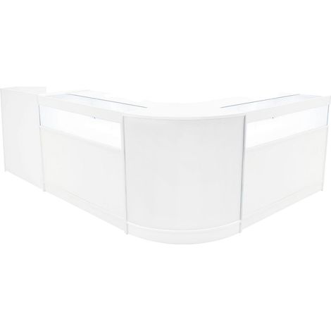 Comptoirs de Vente en MDF Blanc à LED Blancs Ensemble Luna CM60 TB60 B1200 3 Unités de Rangement Étagères Internes Portes Coulissantes Verouillables Réception Bureau Vêtements [Clés INCLUS]