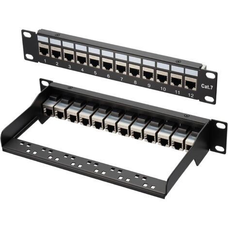 Panneau de brassage LAN Switch 12 ports Cat 7 10" Panneau de distribution blindé Montage en rack Montage serveur pour commutateur réseau Gigabit Bureau et montage mural Blindé