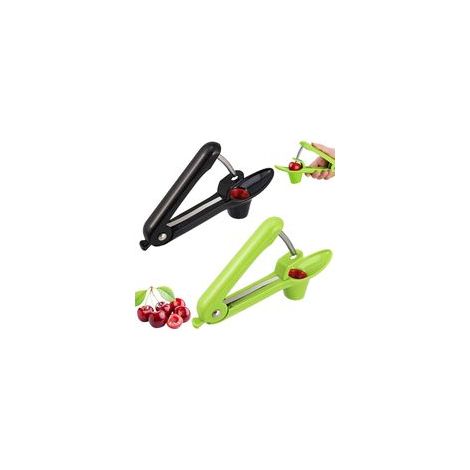 Dénoyauteur à cerises et olives avec tige en acier inoxydable pour broyer les noyaux de cerises, d'olives et de prunes, 2 pièces (noir, vert)-Crezuo