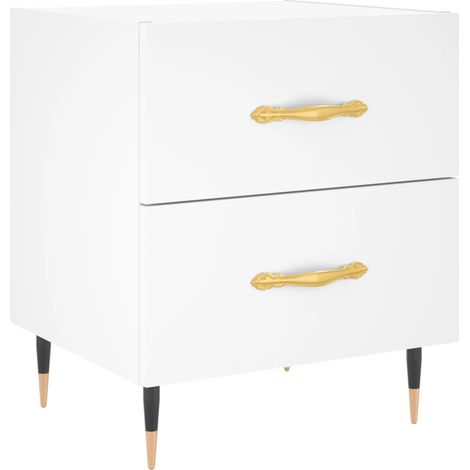 Mesita de noche con dos cajones 40 x 35 x 47,5 cm madera de ingeniería blanca y hierro DEC033361