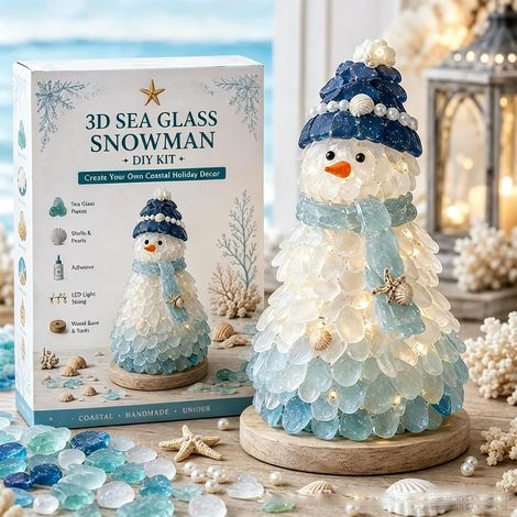 Beleuchteter 3D-Weihnachtsbaum aus Meeresglas, handgefertigtes Kunstset, Schneemann (1/3)