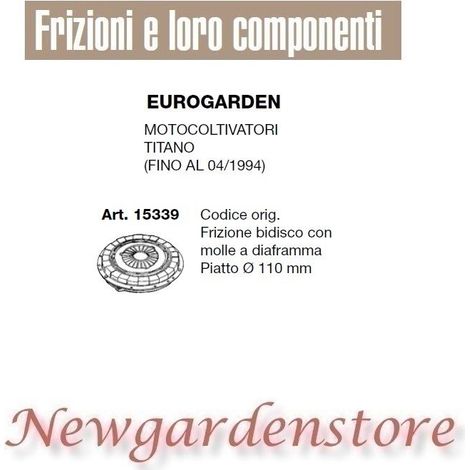 Frizione bidisco motocoltivatore titano compatibile EUROGARDEN 15339 piatto 110